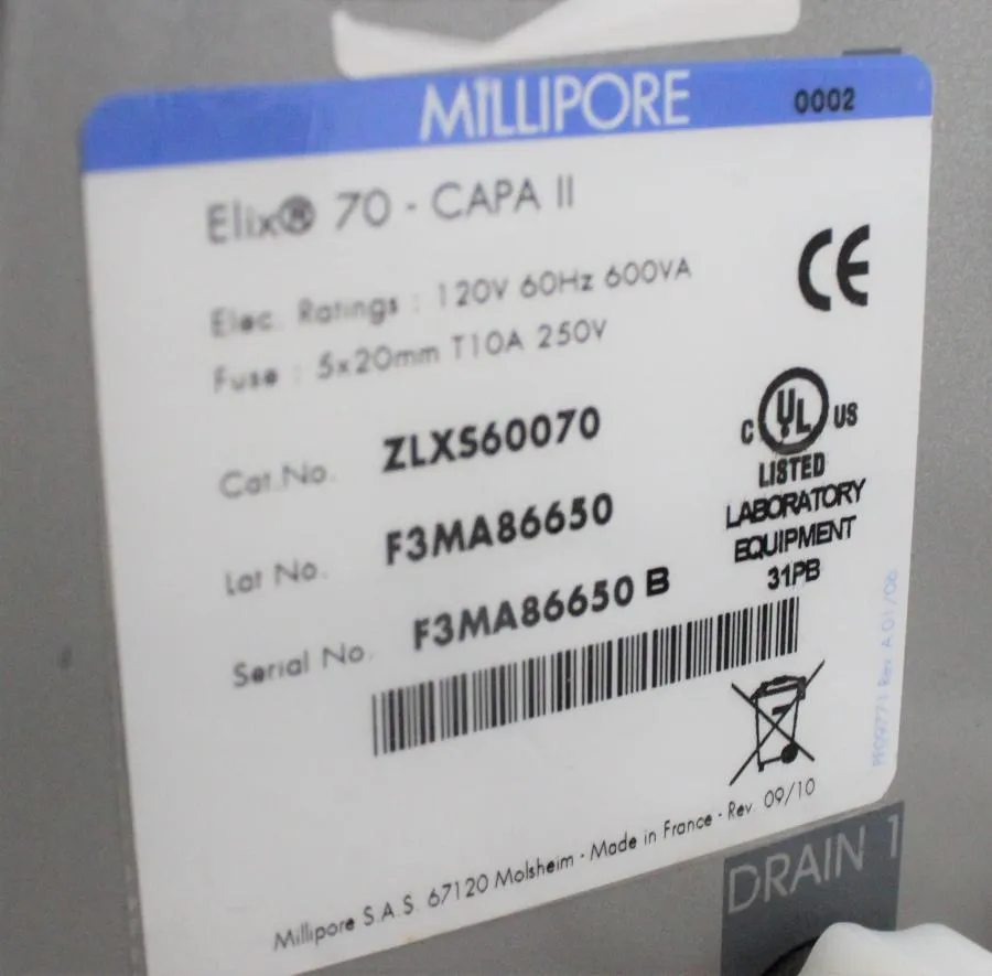 Millipore Elix 70 Water Purification System with 100L Storage Tank