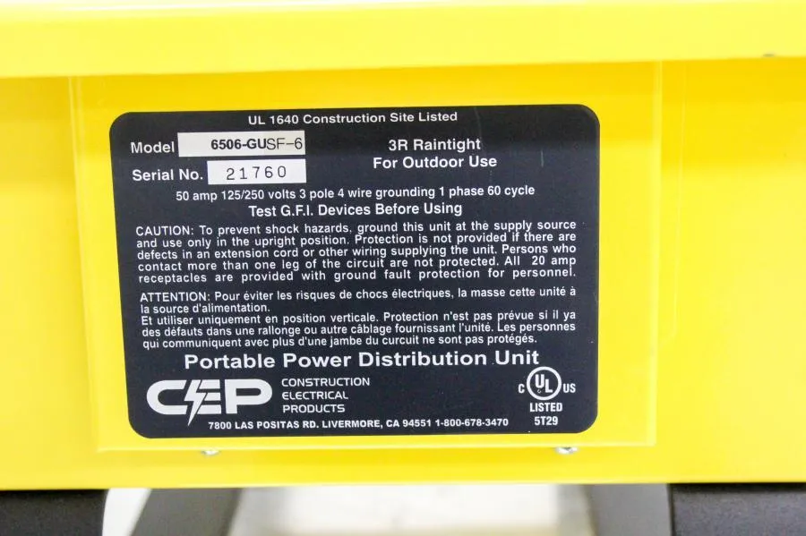 CEP  Portable Power Distribution Unit Outdoor Temp Power Box Model 6506-GU SF-6
