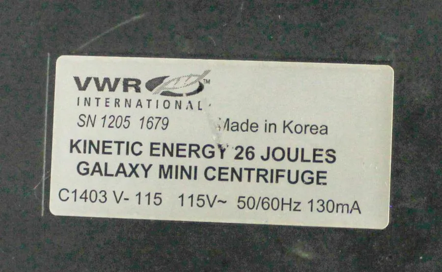 VWR International Kinetic Energy 26 Joules Galaxy Mini Centrifuge C1413