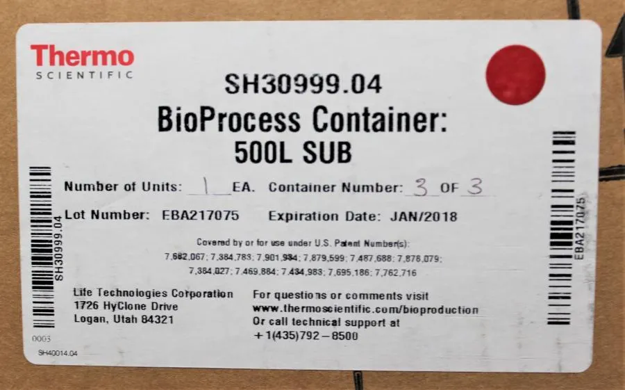 Thermo Scientific BioProcess Container 500L SUB SH CLEARANCE! As-Is