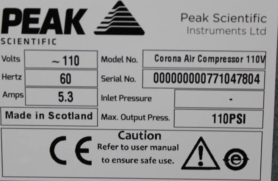 Peak Scientific Corona Air Compressor CLEARANCE! As-Is