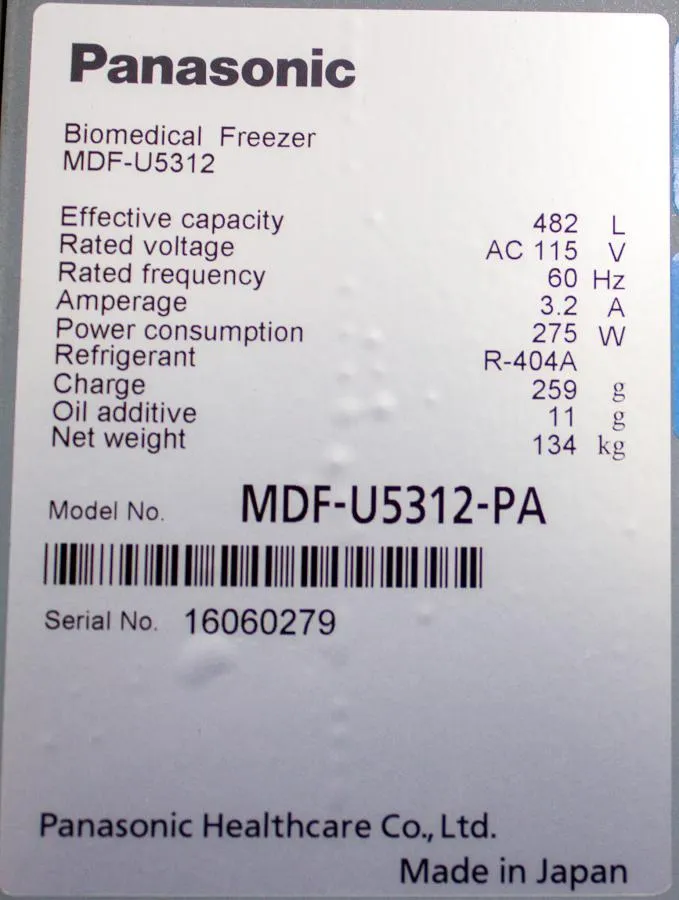 Panasonic -30c Upright Biomedical Freezer Model MD CLEARANCE! As-Is