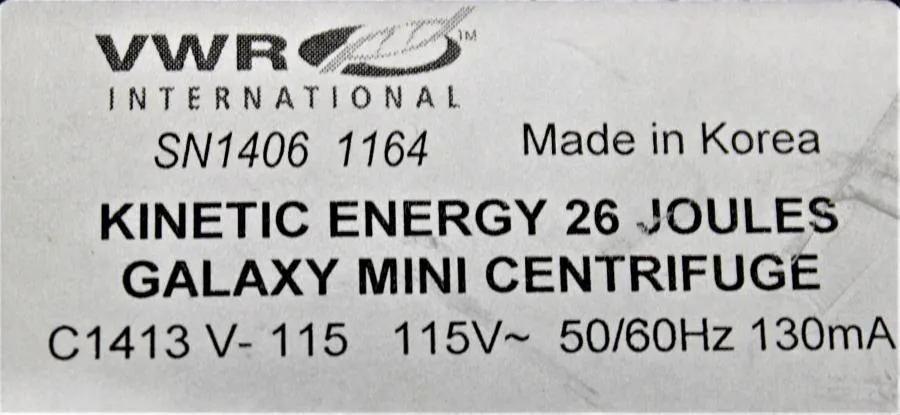 VWR Kinetic Energy 26 Joules C1413-Galaxy Mini Centrifuge