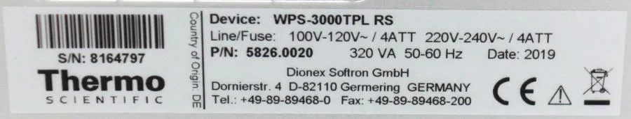 Dionex UltiMate 3000 Autosampler WPS-3000SL HPLC