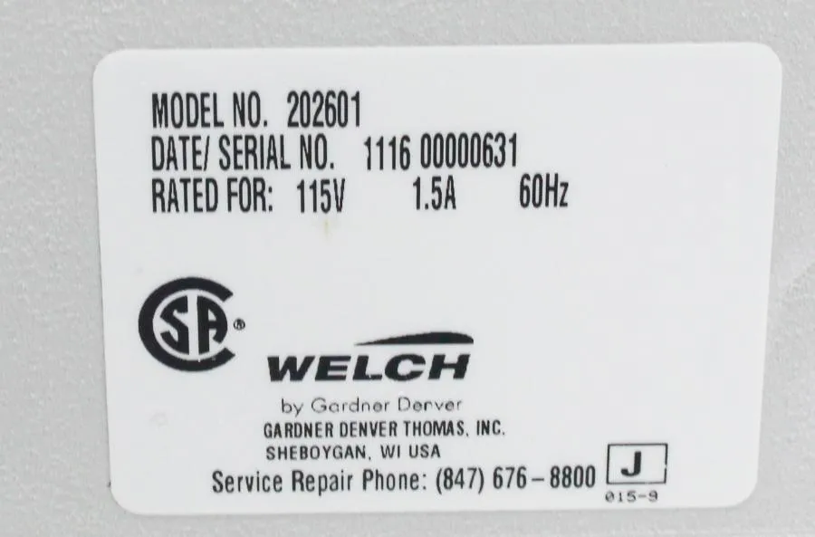 Welch Self Cleaning Dry Vacuum Pump Model 202601