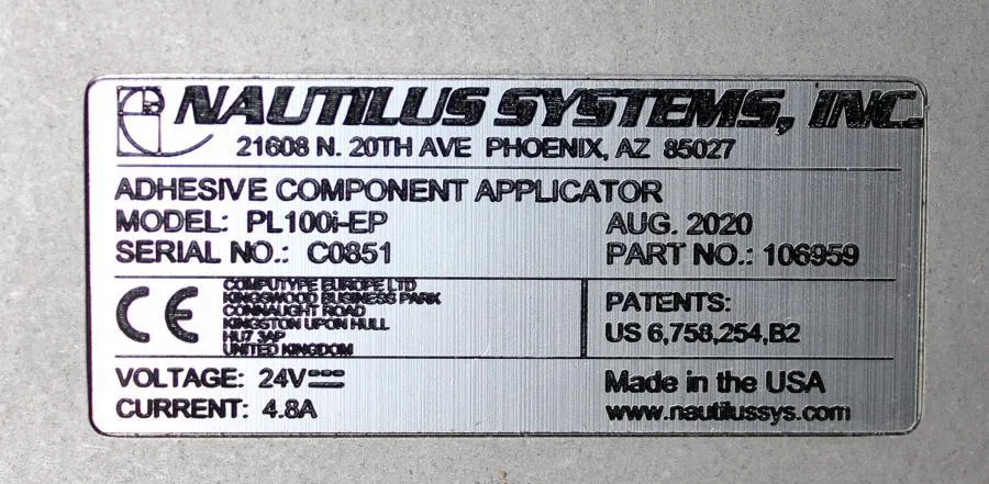 Nautilus Systems Adhesive Component Applicator PL100i-EP