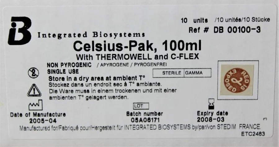 Integrated Biosystems Celsius-Pak 100mL 00100-3 CLEARANCE! As-Is