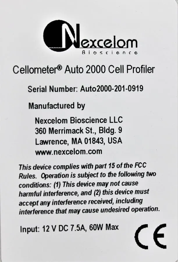 Nexcelom Bioscience Cellometer Auto 2000 Cell Prof CLEARANCE! As-Is