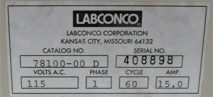 Labconco Centrivap Concentrator Centrifuge 78100-00 D