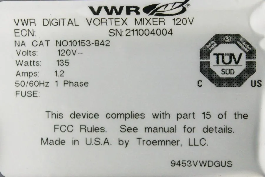 VWR Digital Vortex Mixer CAT:10153-842