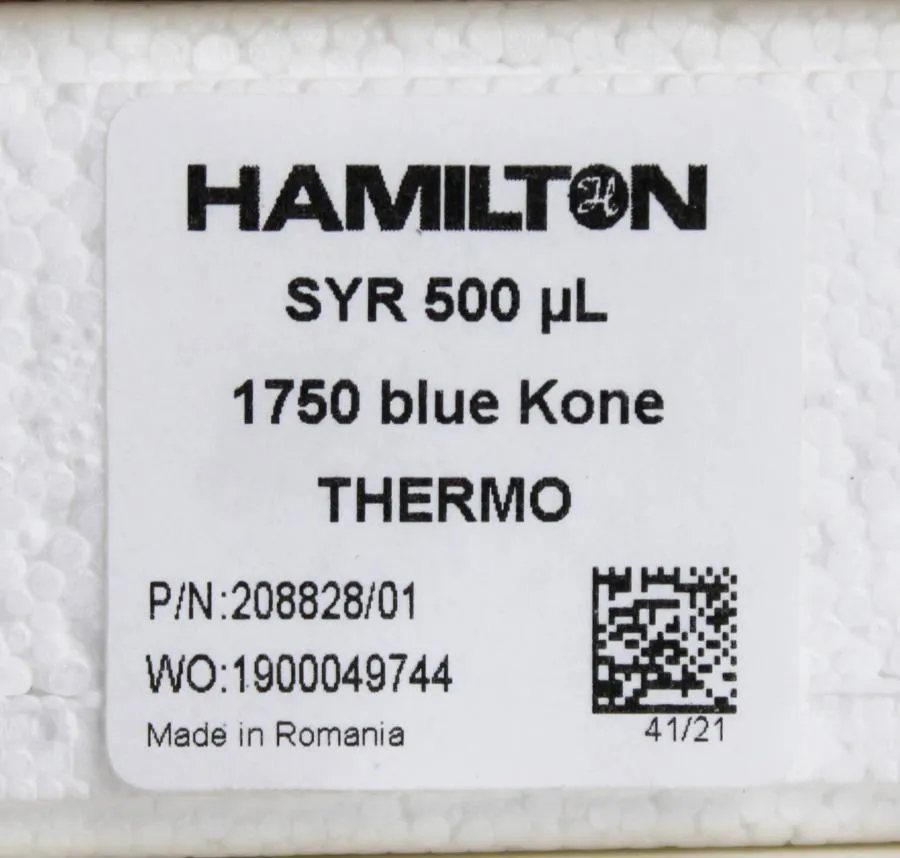 Hamilton SYR 500 uL, 1750 blue kone,  P/N: 208828  As-is, CLEARANCE!