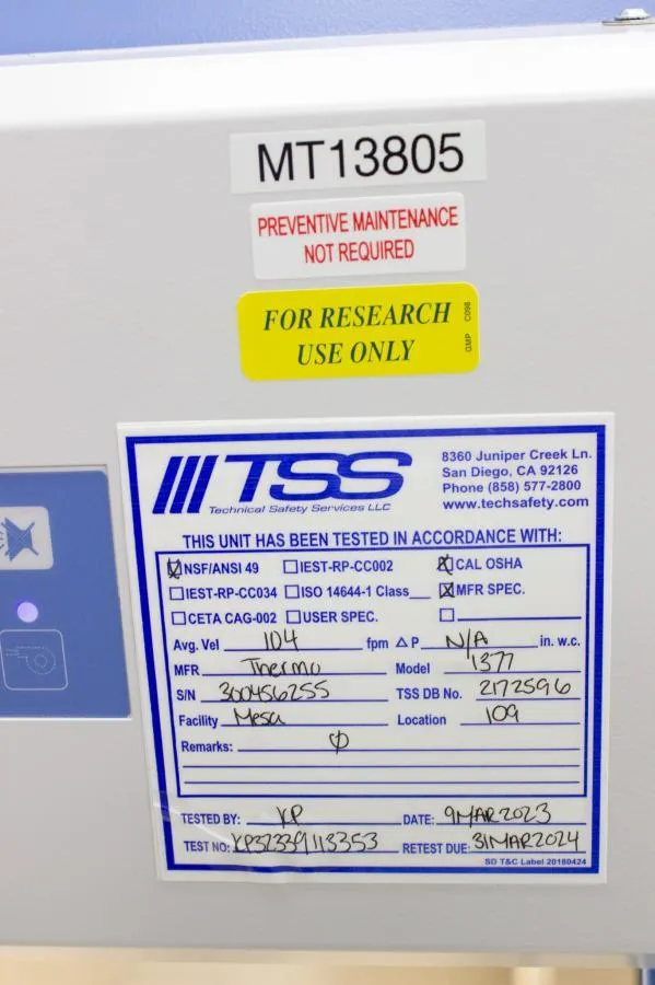Thermo 1300 Series Class II, Type A2 Biological Sa CLEARANCE! As-Is
