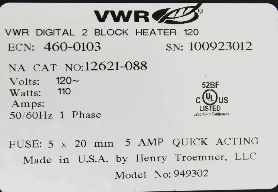 VWR 949302 Digital Dual Heat Block, Cat# 12621-088
