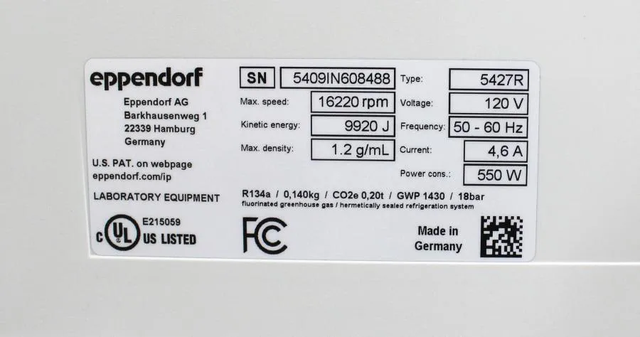 Eppendorf Refrigerated Centrifuge 5427 R