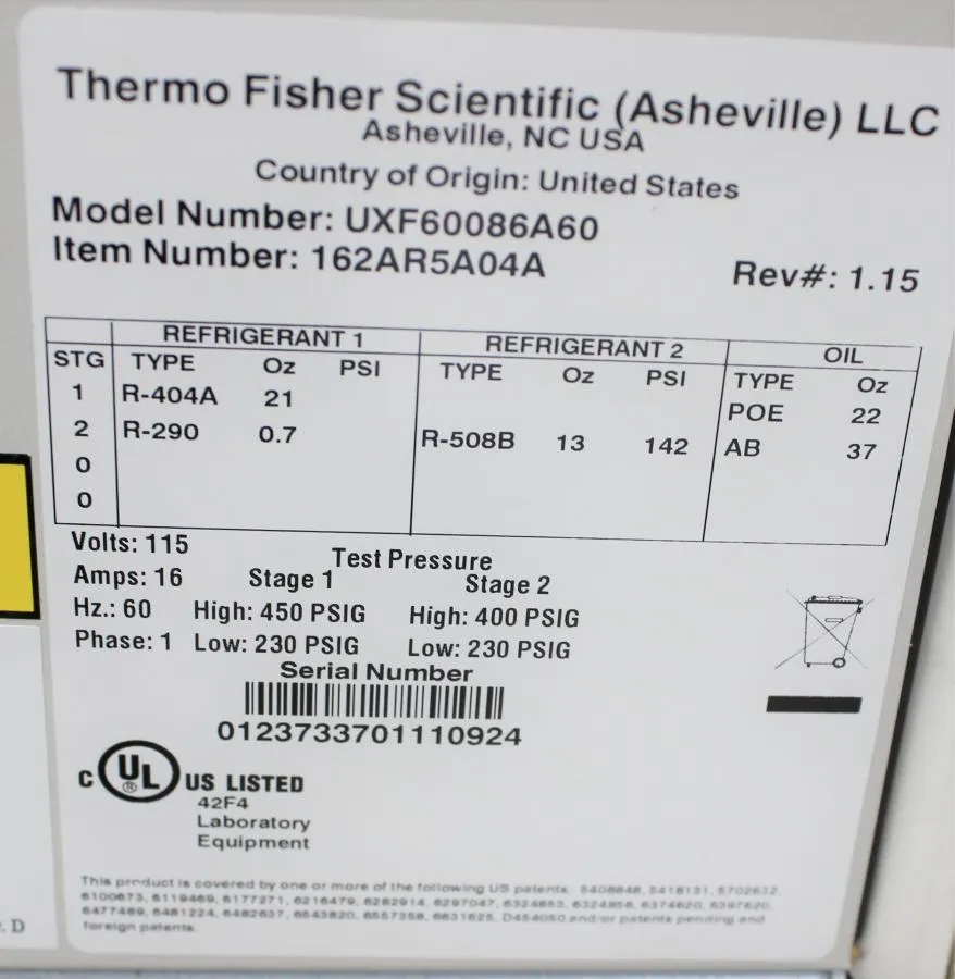 Thermo Scientific Revco UxF -86C Ultra Low Freezer CLEARANCE! As-Is