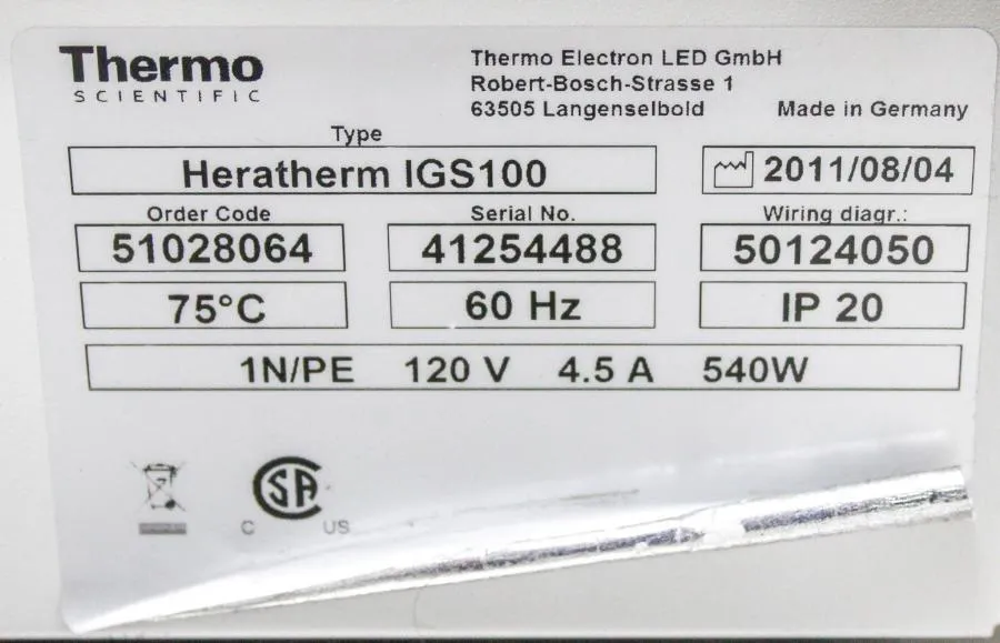 Thermo Heratherm IGS100 General Protocol Microbiological Incubator 51028064