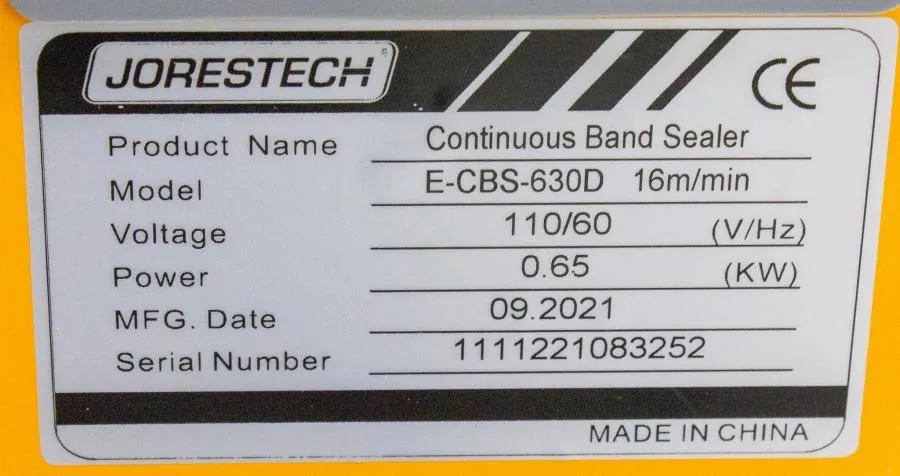Jorestech Continuous Band Sealer Model E-CBS-630D CLEARANCE! As-Is