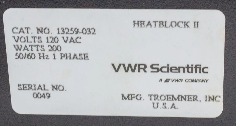 VWR Standard Heatblock II Cat. No 13259-032