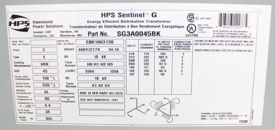 HPS Sentinel G General Purpose Distribution Transf CLEARANCE! As-Is