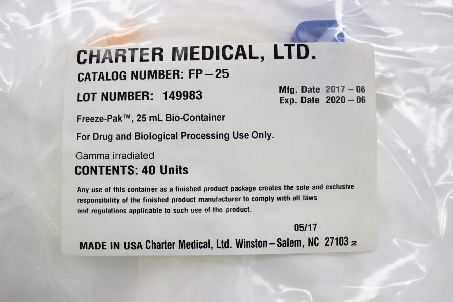 Charter Medical Freeze Pak 25mL Bio Container Pack of 40 units