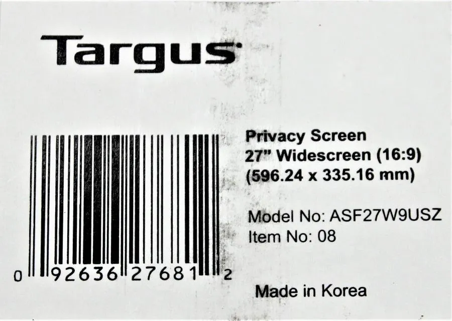 Targus ASF27W9USZ Privacy Screen 27 widescreen 68.58cm (16:9) (596.24 x 335.16mm