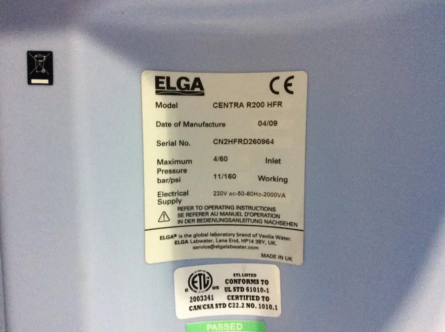 Elga Centra R200 HFR integrated purification type CLEARANCE! As-Is