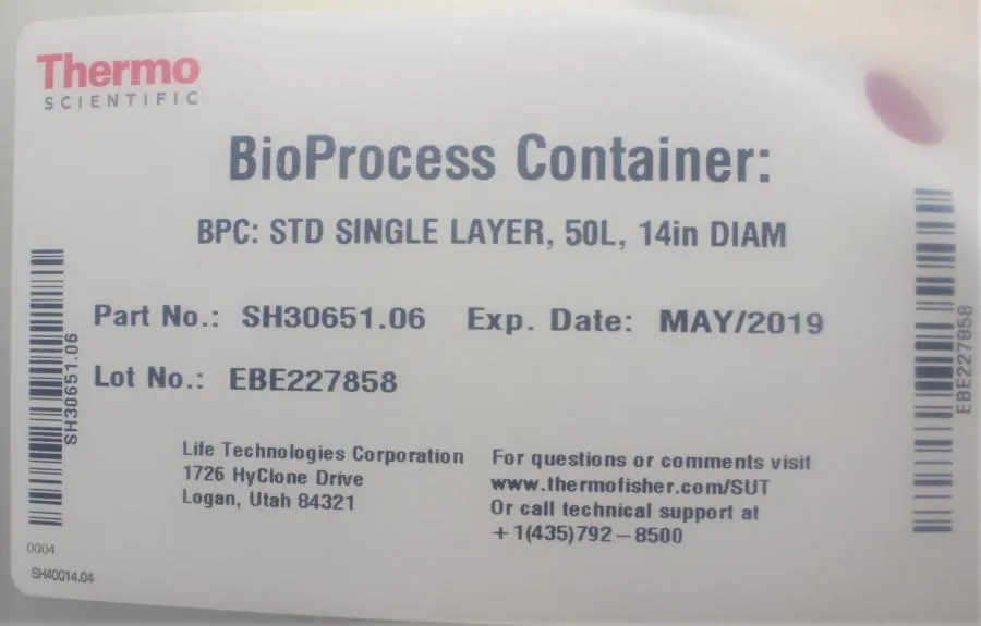 Thermo Scientific BioProcess Conatainer STD Single Layer 50L SH30651.06 Qty 5
