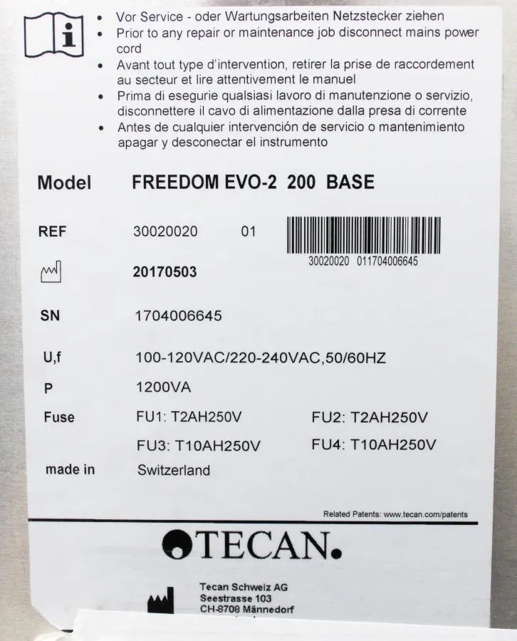 Tecan Freedom EVO 200 Liquid Handler w/ Dongle, Hydrospeed & Infinite 200 Pro