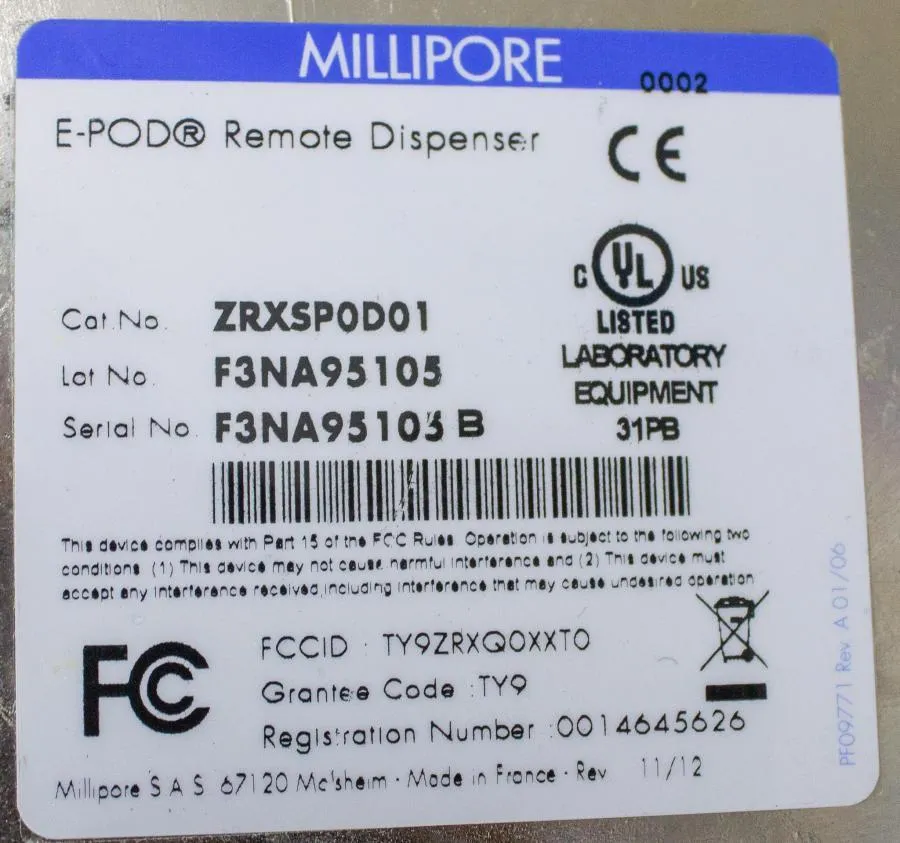 Millipore E-Pod Remote Dispenser ZRXSP0D01 - 3370432