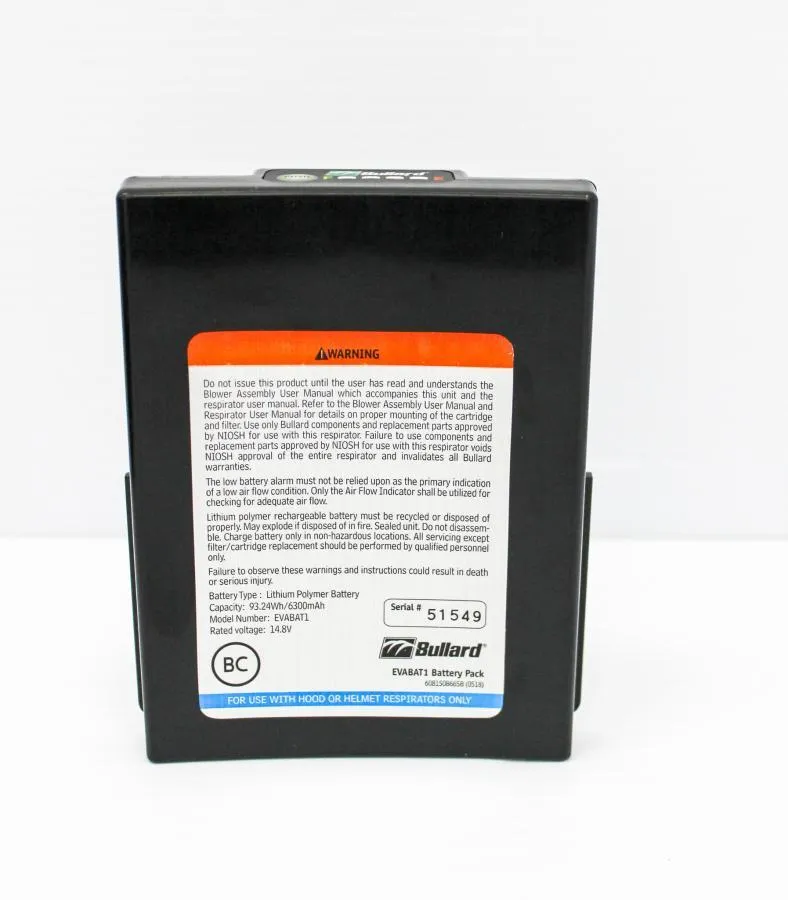 Bullard Evabat1 PAPR Lithium Battery Pack with Charger (Black Bin of 12 Sets)