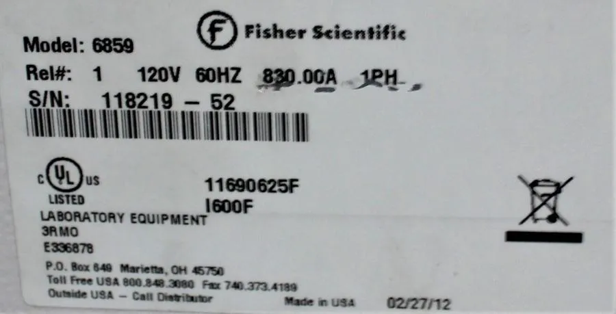 Fisher Scientific Isotemp 6859 Forced Air Incubator