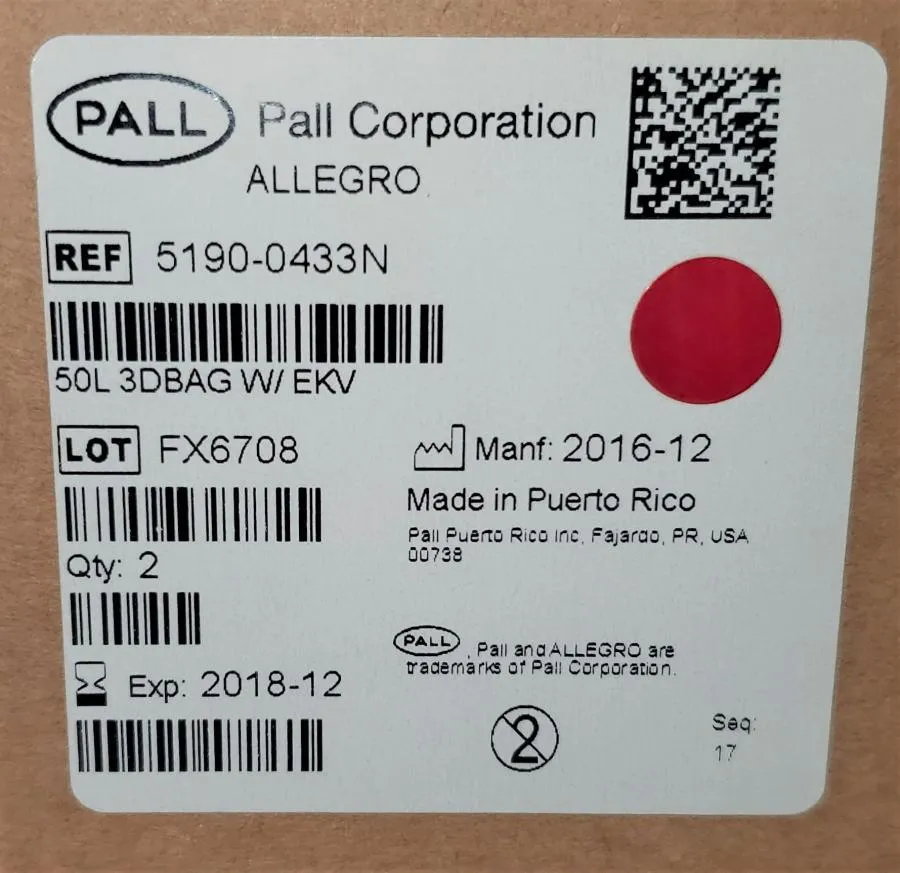 Pall Allegro 50L 3D Bag w EKV 5190-0433N Qty 2