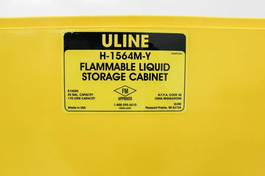 ULINE H-1564M-Y Flammable Storage Cabinet  Manual Doors, Yellow, 45 Gallon