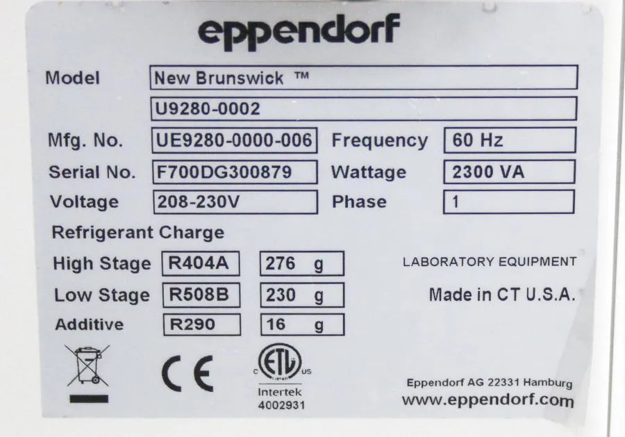 Eppendorf New Brunswick  U9280-0002 Ultra Low Temperature -80c Freezer U700