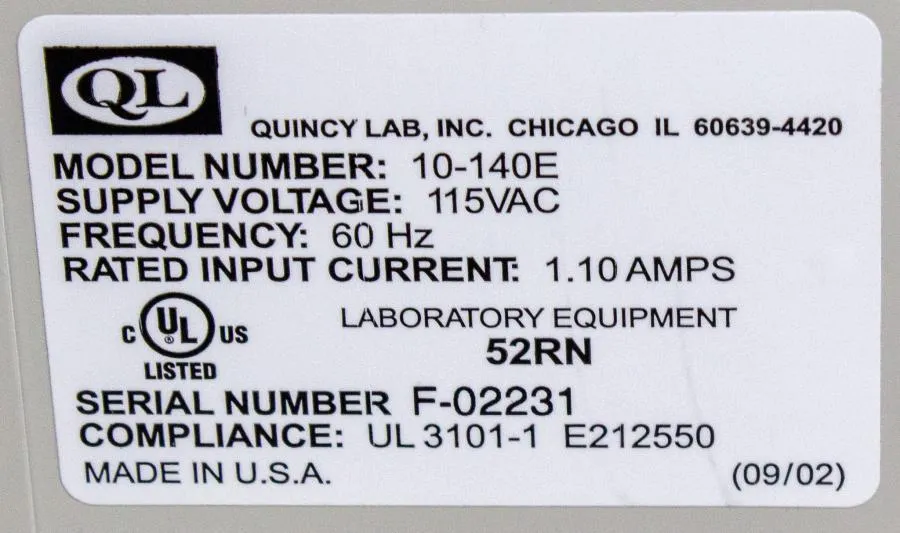 Quincy Lab Digital Acrylic Door Incubator Model 10 CLEARANCE! As-Is