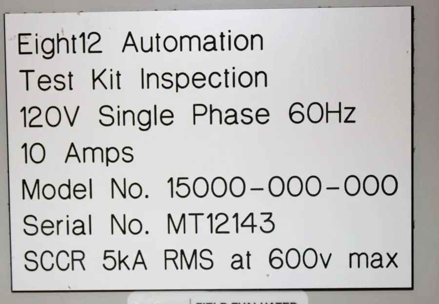 Eight12 Automation Test Kit Inspection Model 15000-000-000