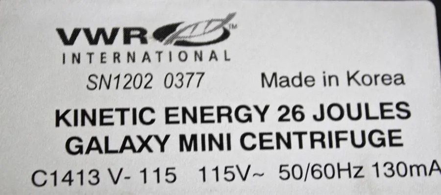 VWR Kinetic-Energy 26 Joules C1413 Galaxy Mini Centrifuge