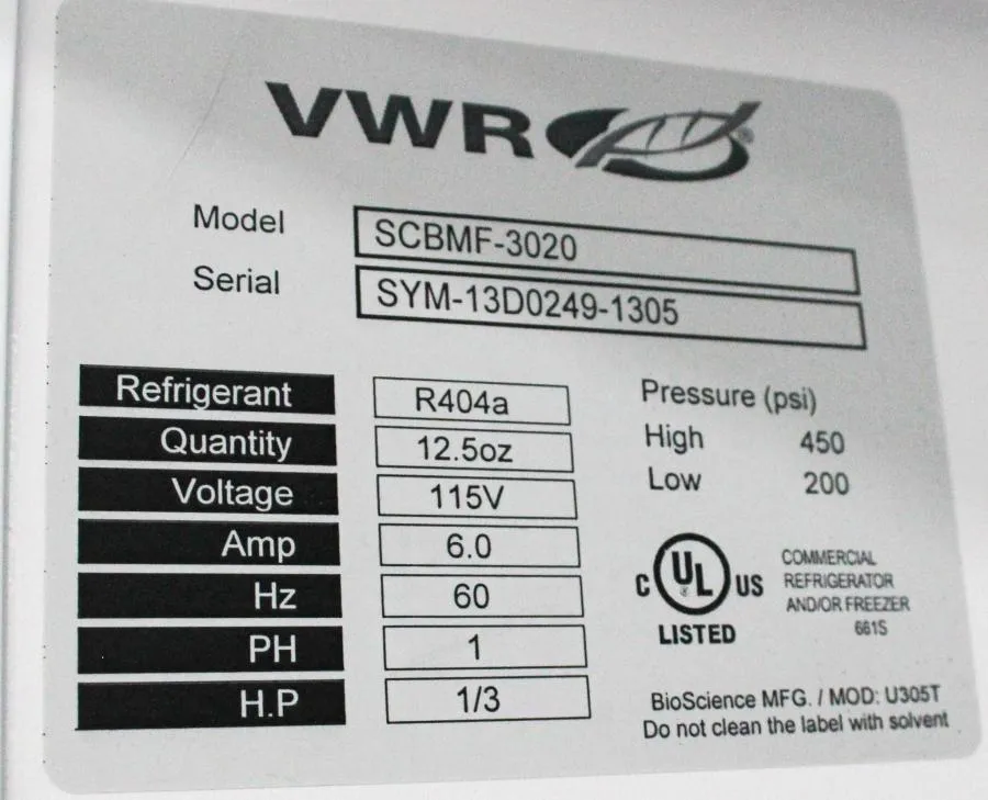 VWR General Purpose Upright -20c Freezer Model SCBMF-3020