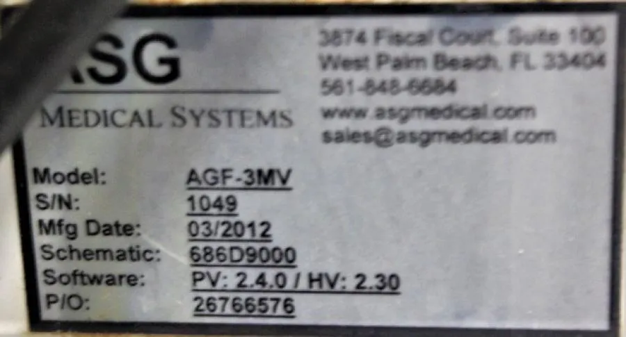 ASG Medical AGF-3MV Machine CLEARANCE! As-Is