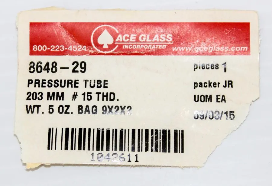 ACE Glass 8648-29 Pressure Tubes and plunger valves