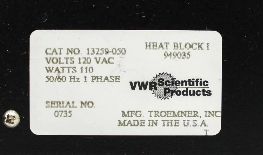 VWR Scientific products Select Heat Block I Cat: 13259-050