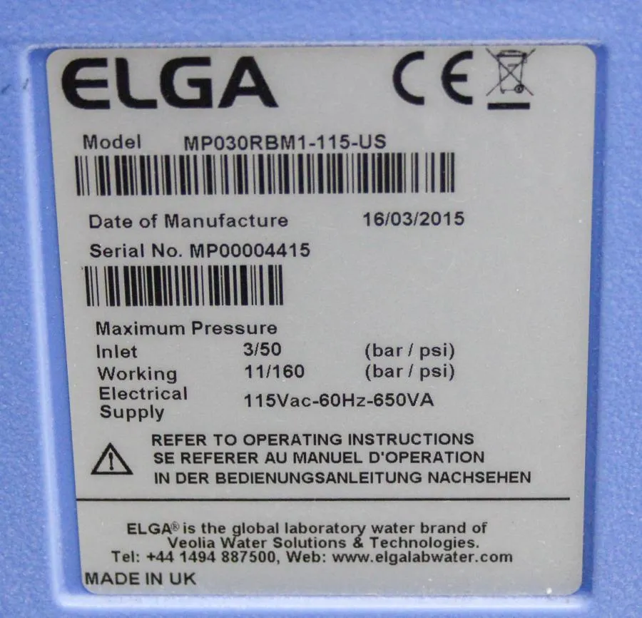 Elga Medica Pro MP030RBM1 Water Purification System