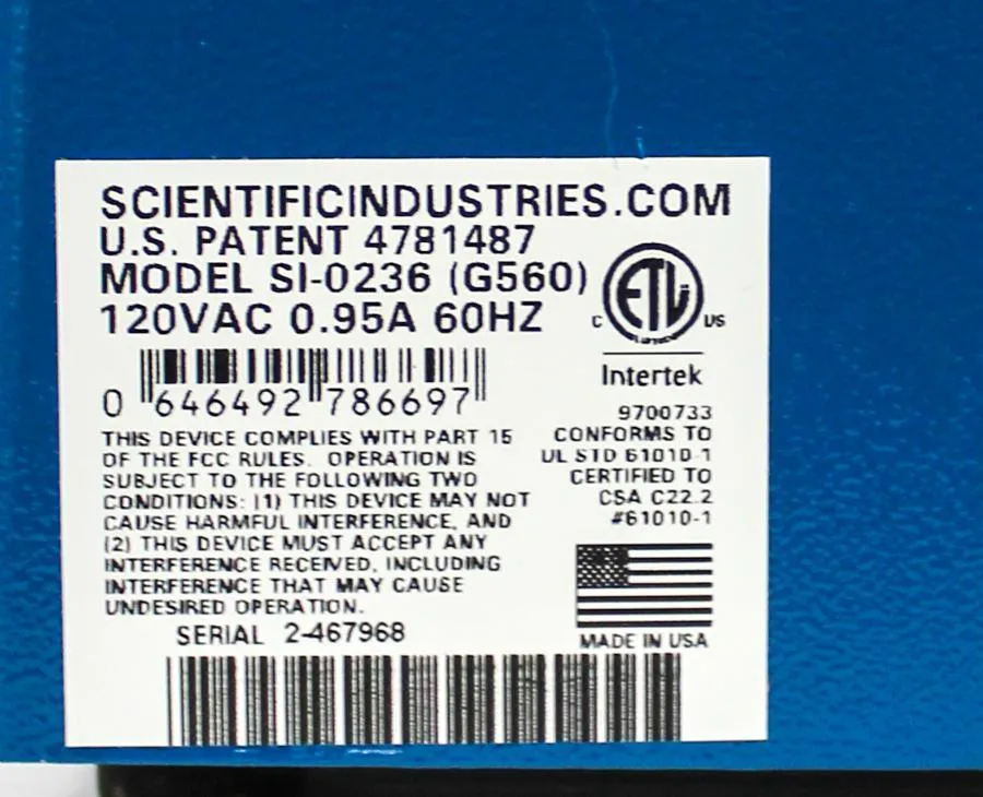 Scientific Industries Vortex Genie 2 model: SI-0236 (G560)