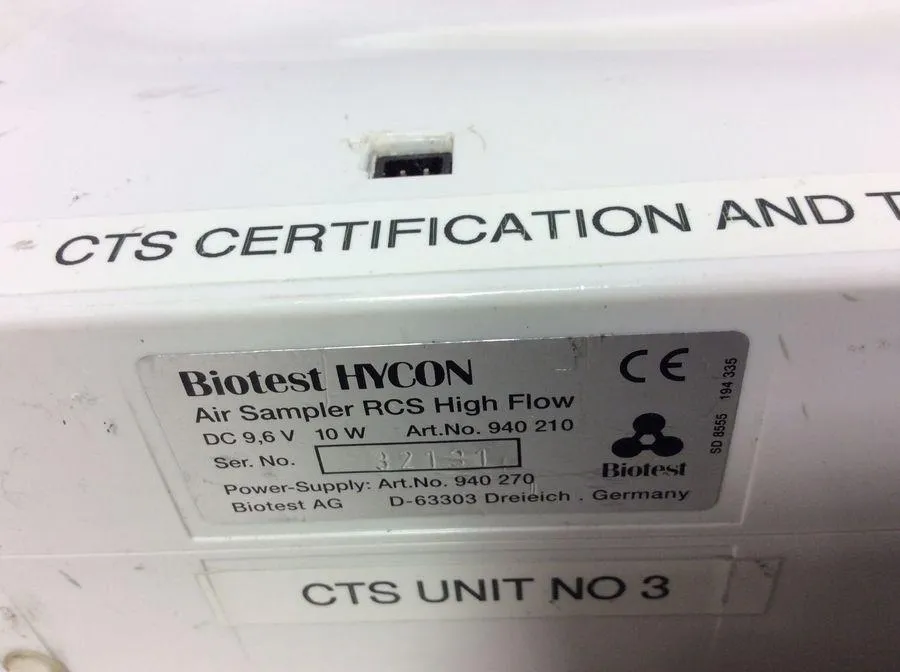 Biotest HYCON Air Sampler RCS High Flow CLEARANCE! As-Is