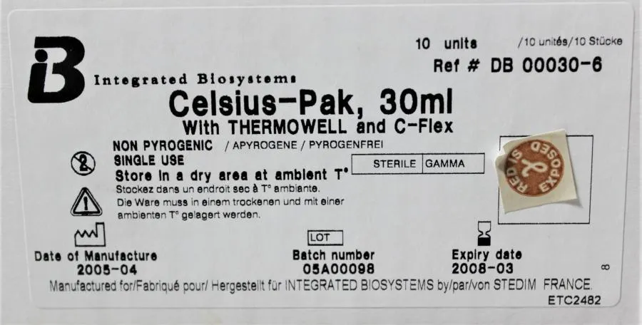 Integrated Biosystems Celsius-Pak 30mL 00030-6 Qty 10