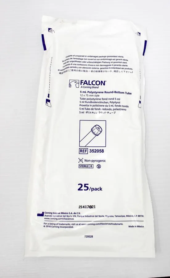 Falcon 5 ML 12x75 mm Polystyrene round bottom test tubes 352058