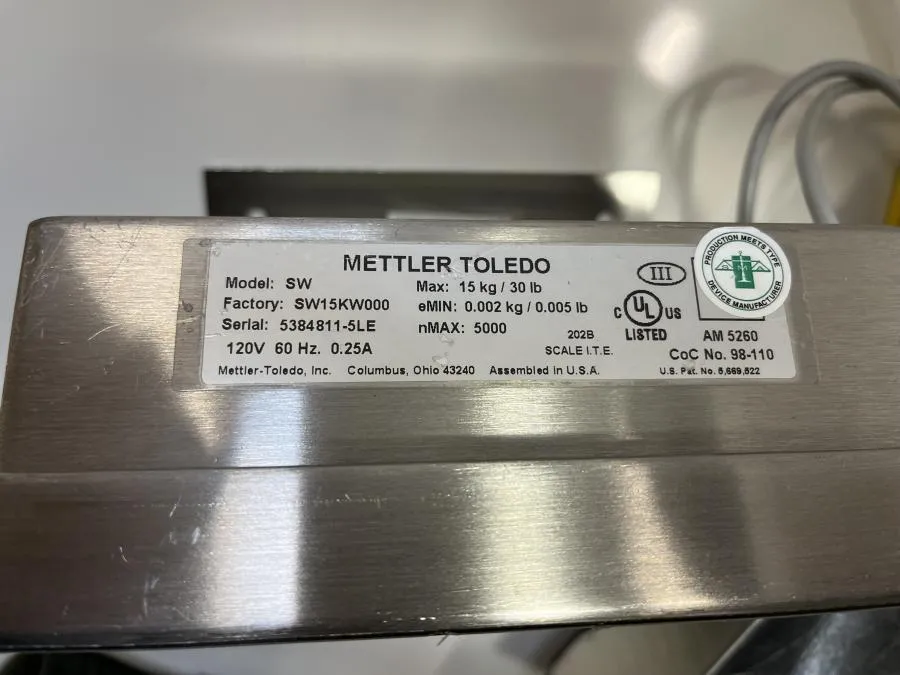 Mettler Toledo Speed Weigh Scale Model SW 15kg 30Lb Stainless Steel
