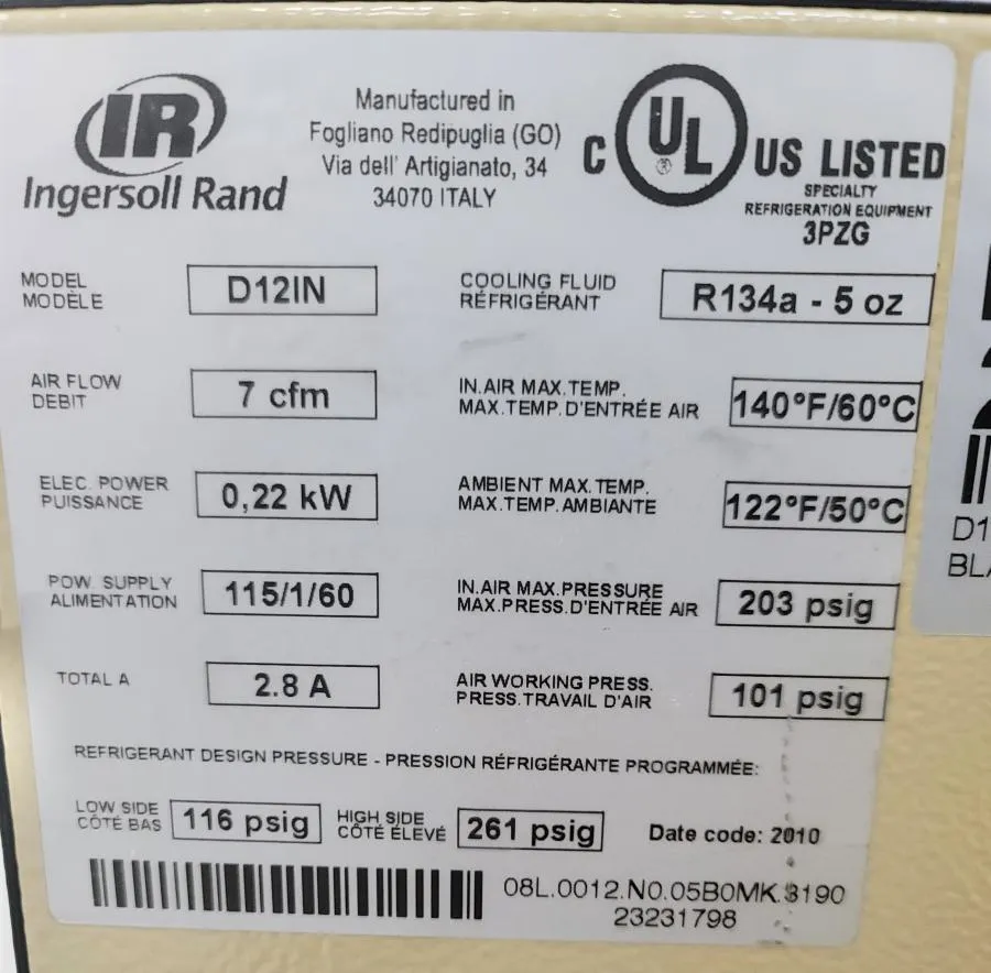 Ingersoll Rand Non-Cycling Refrigerated Air Dryer D12IN