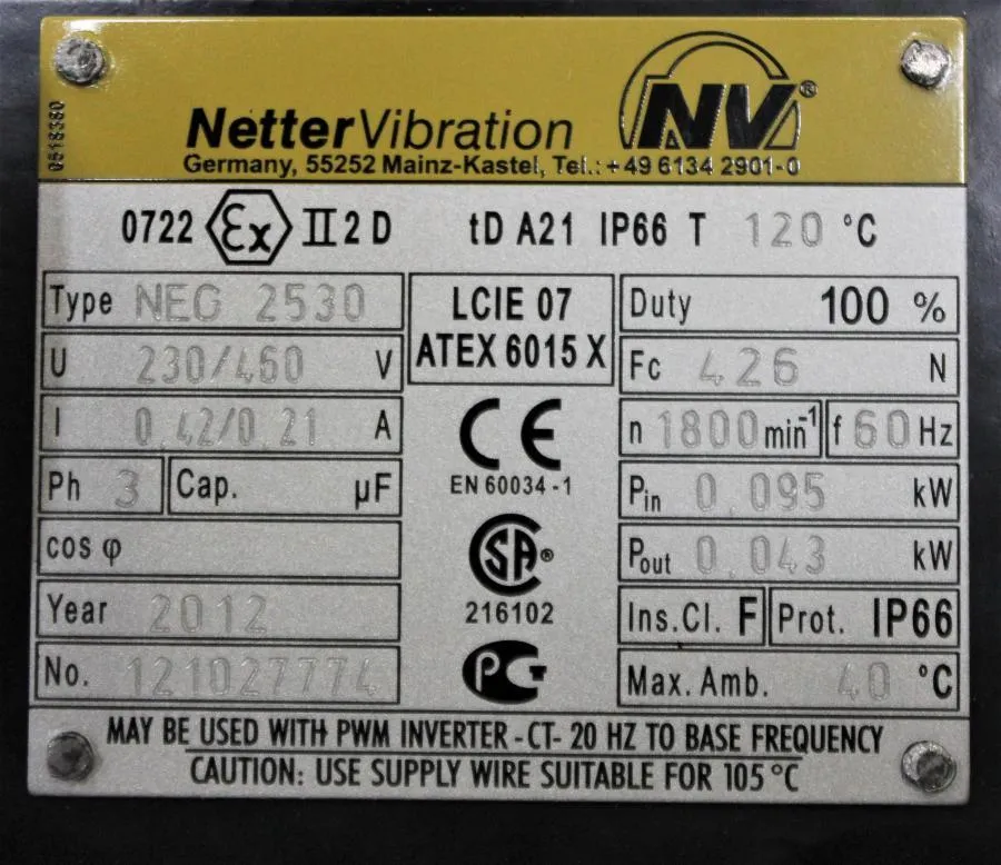 Martin Vibration Solutions NEG2530 Electric CLEARANCE! As-Is