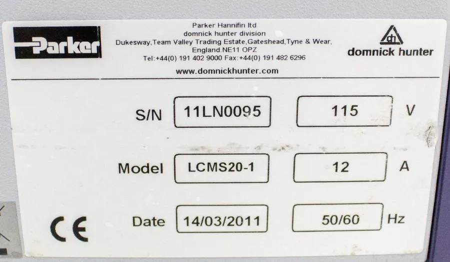 Parker Domnick Hunter LCMS20-1 Nitrogen Generator for LC/MS applications